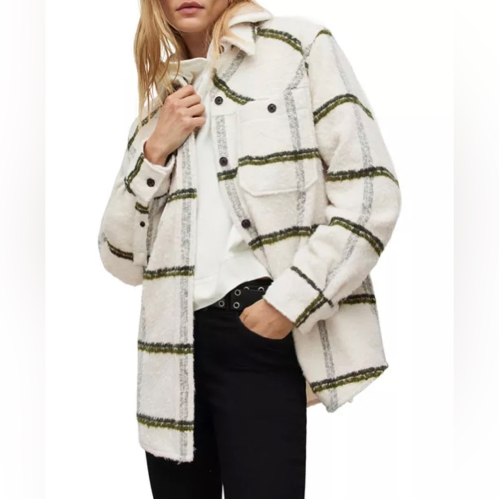 All Saints Cream and Green Plaid Jacket